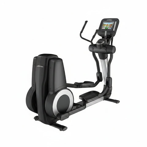 A commercial gym cardio floor layout featuring a row of Life Fitness 95X elliptical crosstrainers with SI consoles ready for facility use.