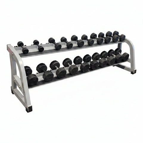 Technogym Two-Tier Dumbbell Rack model A0000521 in like new condition, holds 10 pairs, heavy-duty commercial 
